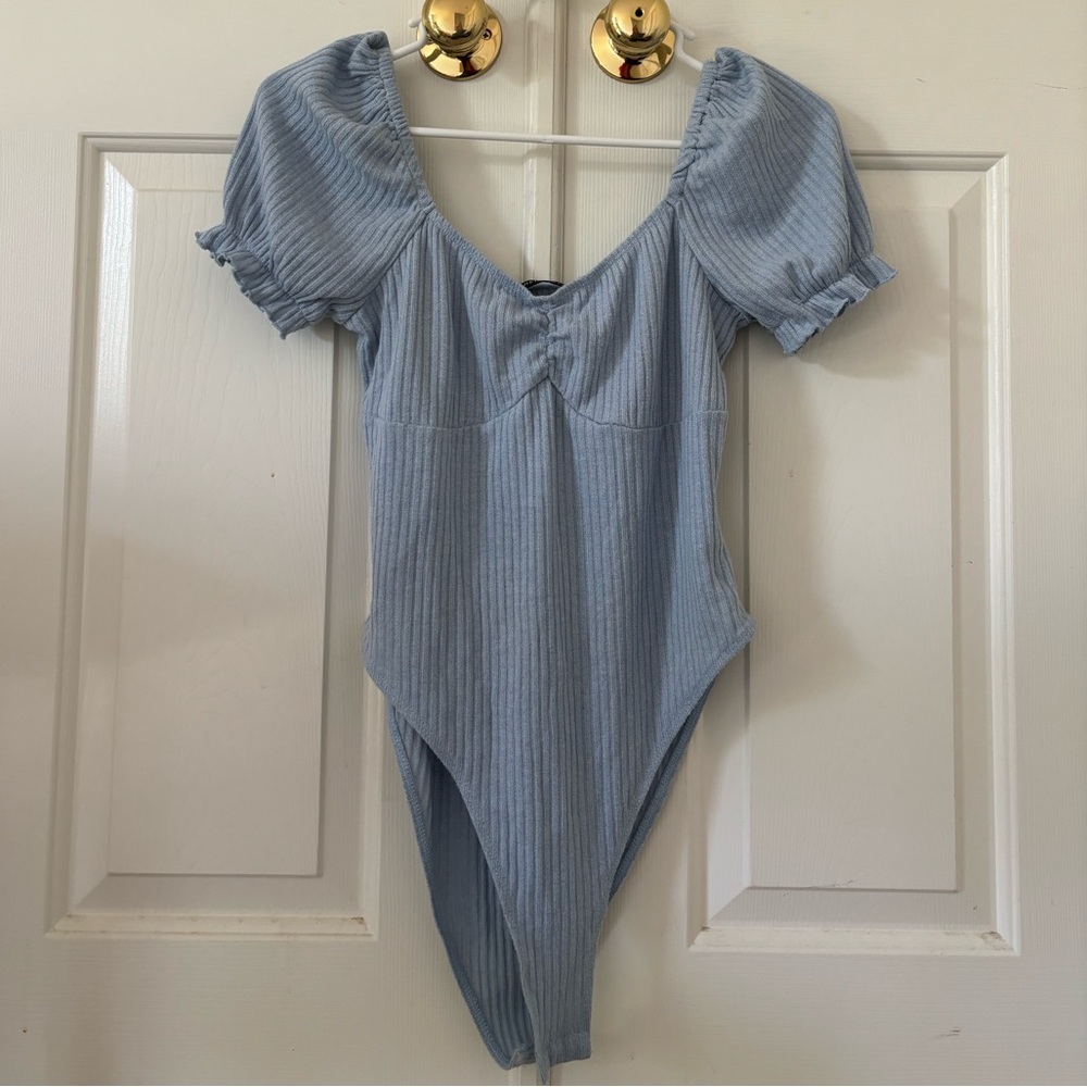 Blue Sweetheart Neckline Bodysuit
